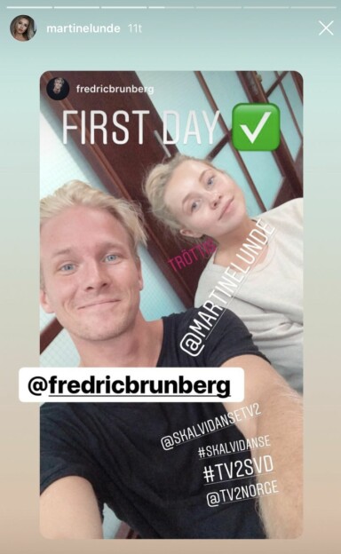 SLITEN: Lange dager med dansing tærer på både kropp og sjel. Martine Lunde og dansepartneren Fredric Brunberg deler en sliten selfie under dansetreningen. Foto: Skjermdump, Instagram SLITEN: Lange dager med dansing tærer på både kropp og sjel. Martine Lunde og dansepartneren Fredric Brunberg deler en sliten selfie under dansetreningen. Foto: Skjermdump, Instagram